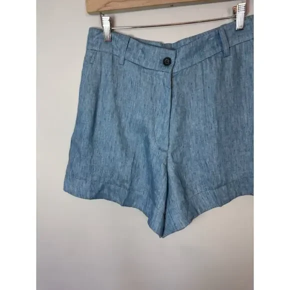 VANESSA BRUNO Nixia Linen Shorts High Waisted Blue Sz 40 US Sz 8 NWT $345